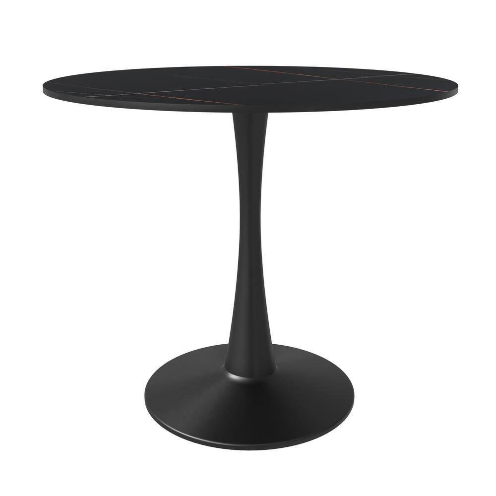 Round Black Marble Dining Table with Steel Base