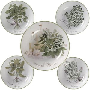 Fresh Herbs 12 in. and 8 in. Multi-Colored Pasta Bowl Set (Set of 5)