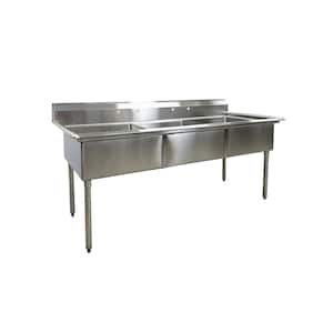 77 in. Freestanding Stainless Steel Commercial NSF 3 Compartments Sink EC3T24 18-Gauge