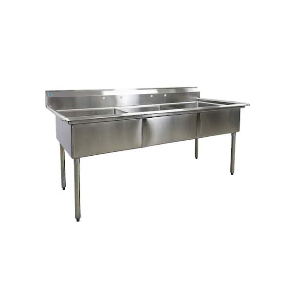 77 in. Freestanding Stainless Steel Commercial NSF 3 Compartments Sink EC3T24 18-Gauge