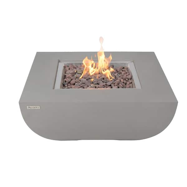 Westport 34 in. x 14 in. Square Concrete Natural Gas Fire Pit in Grey with Canvas Cover and Lava Rock