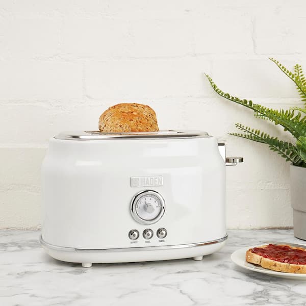 Dorset 900-Watt 2-Slice Wide Slot Ivory Retro Toaster with Removable Crumb Tray and Adjustable Settings