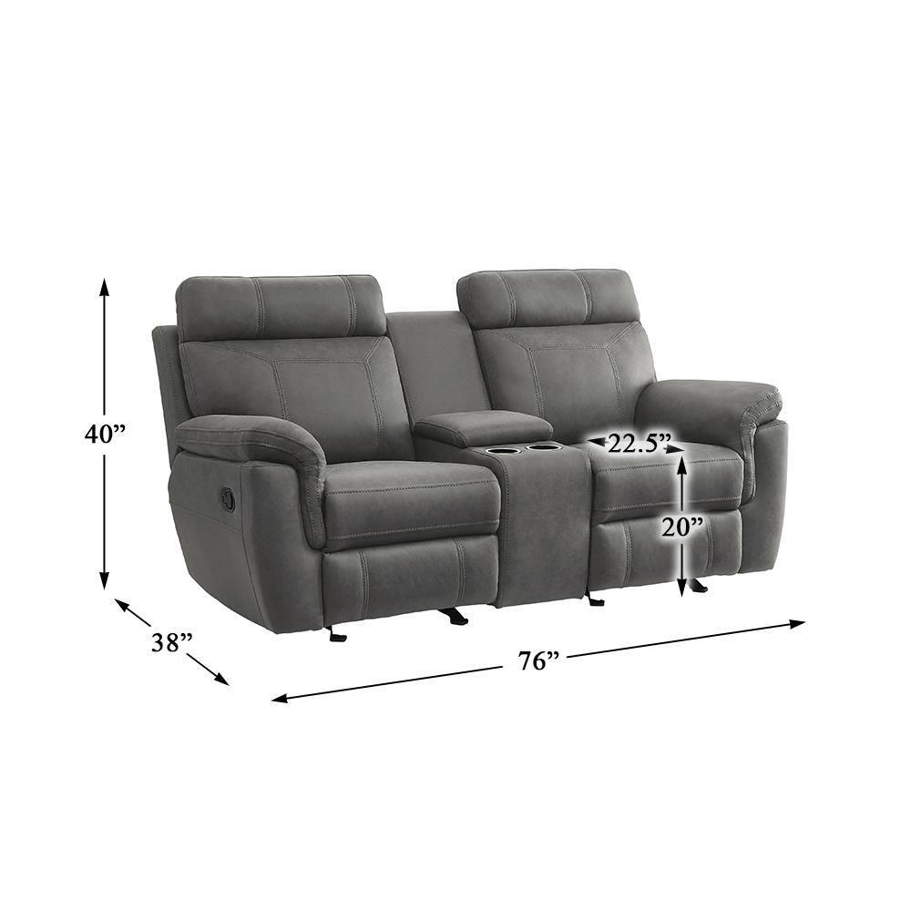 Clifton 76" Gray Microfiber Reclining Loveseat with Cup Holders
