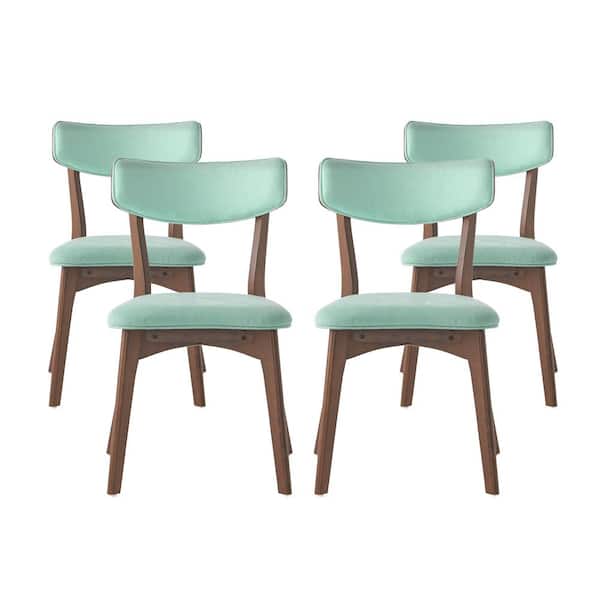 Serene Modern Mint Fabric Upholstered Dining Chairs, Solid Wood Legs, Walnut Finish, Set of 4