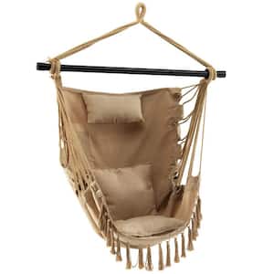 39 in. Tufted Victorian Hammock Chair Swing with Soft Pillow and Cushions in Beige