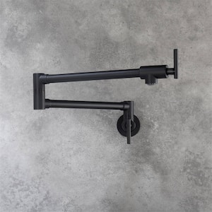 Wall Mounted Pot Filler Double Handle Kitchen Faucet Modern Countertop Retractable 1 Hole Commercial Tap in Matte Black
