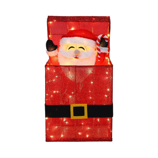 27 in. 3D Animated Santa Claus in Gift Box Outdoor Christmas Yard Decoration Warm White LED Lights