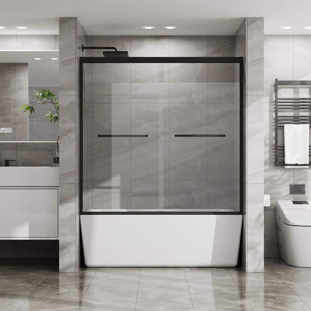 56-60 in. W x 58 in. H Sliding Tub Door in Black with Clear Glass price history on PriceWatchPro