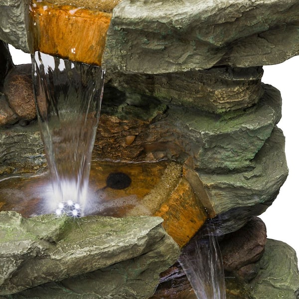 Alpine Corporation 39 in. Tall Outdoor Multi-Tier Cascading Stone