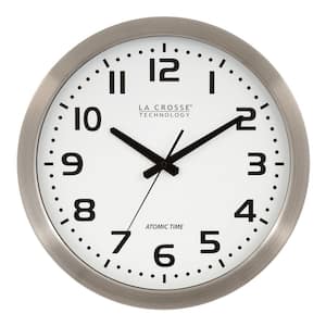 16 in. White Dial Brushed Silver Atomic Analog Wall Clock