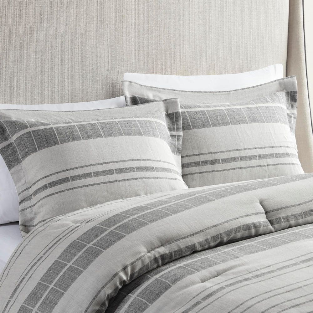 Full Gray Microfiber Striped Comforter Set with Throw Pillow