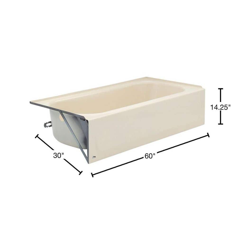 White Porcelain 60-Inch Left Drain Soaking Bathtub