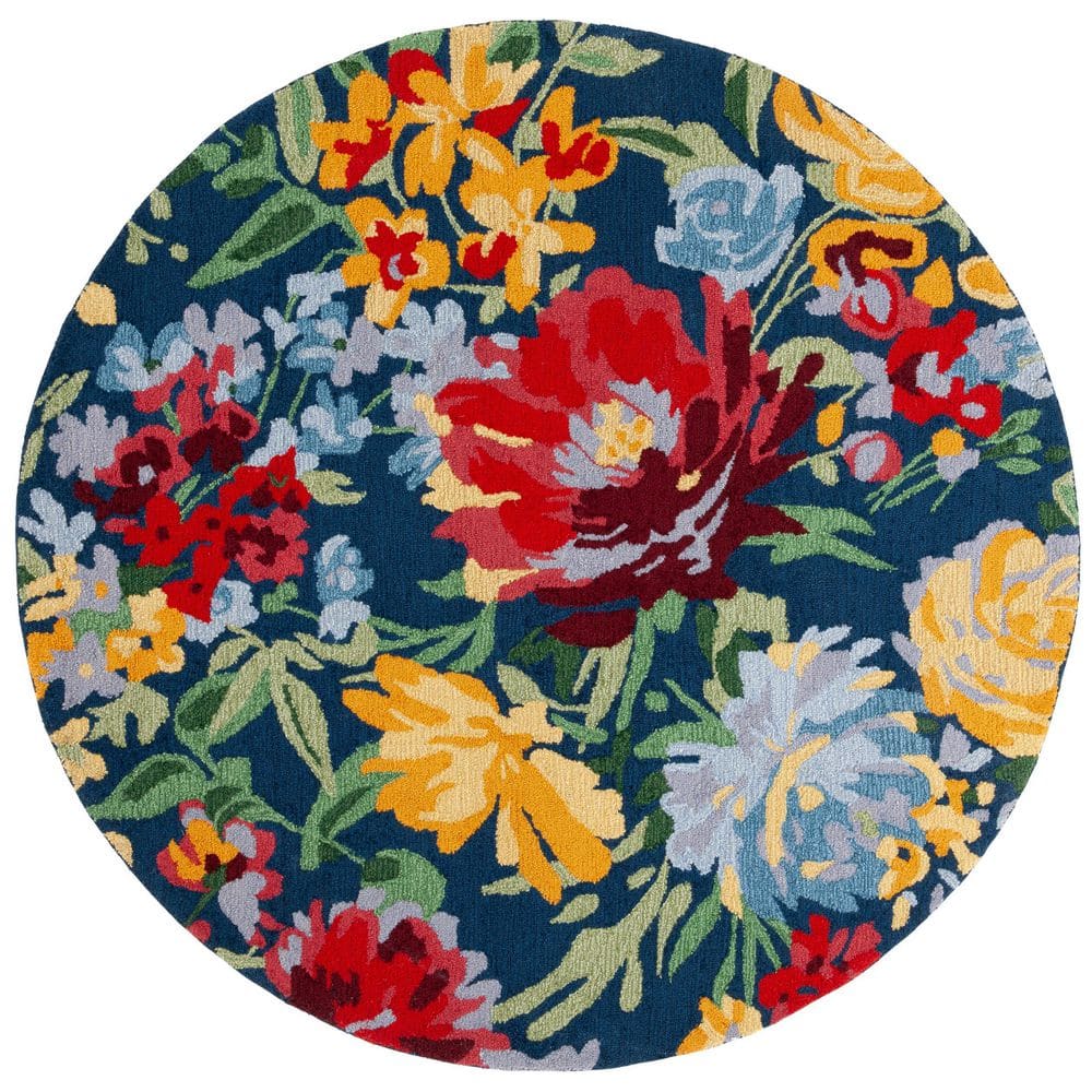 Easy Care 6 ft. x 6 ft. Navy/Red Oversized Floral Round Area Rug price history on PriceWatchPro