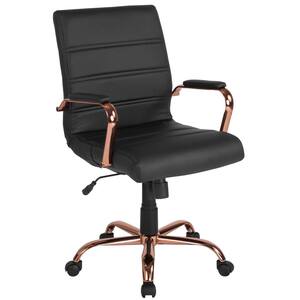 Black Leather/Rose Gold Frame Office/Desk Chair