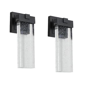 12.2 in. Black Motion Sensing Dust to Dawn Outdoor Hardwired Cylinder Sconce with Integrated LED, 2-Pack