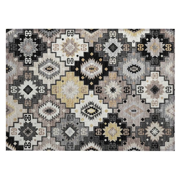Addison Rugs Chantille Machine Washable Indoor/Outdoor Abstract ACN2123 Black 1 ft. 8 in. x 2 ft. 6 in. Accent Rug