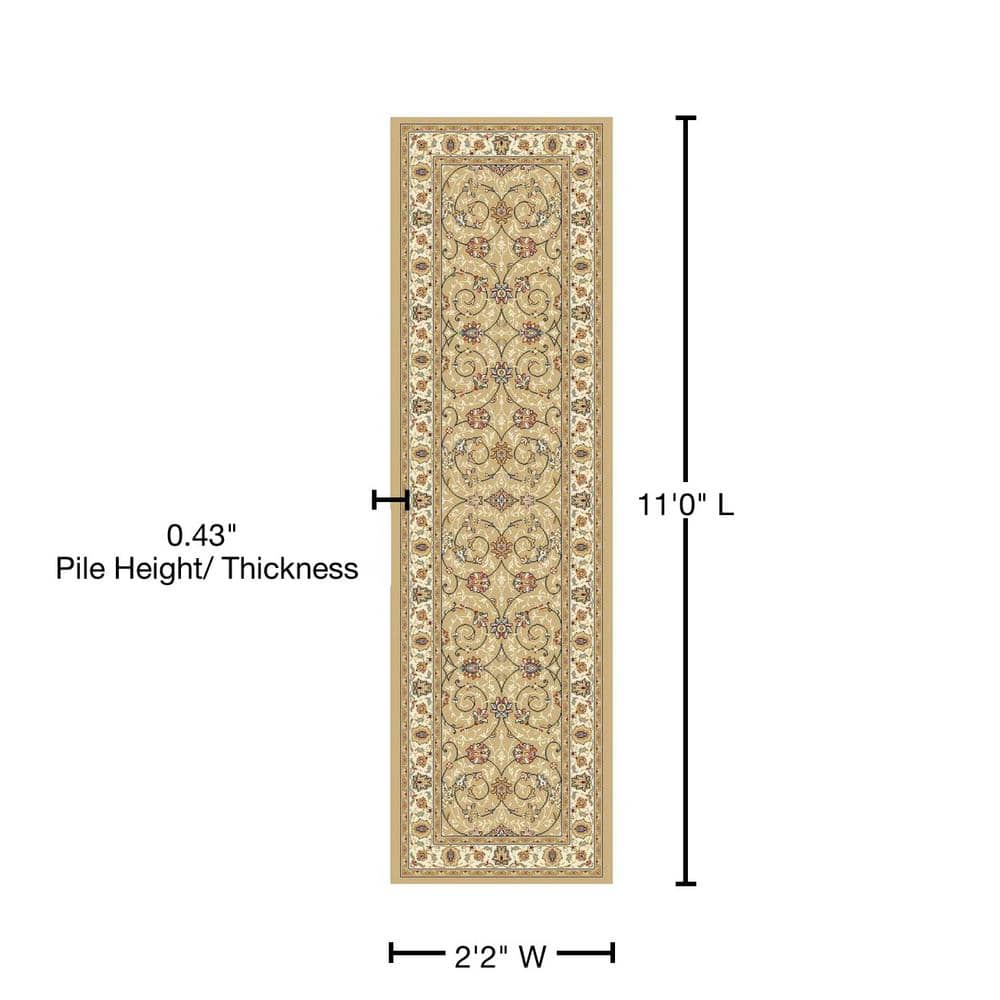Ivory and Light Gold Hand-Knotted Synthetic Runner Rug