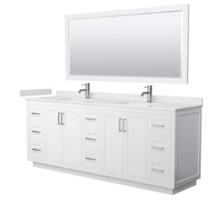 Miranda 84 in. W x 22 in. D x 33.75 in. H Double Sink Bath Vanity in White with White Cultured Marble Top and Mirror