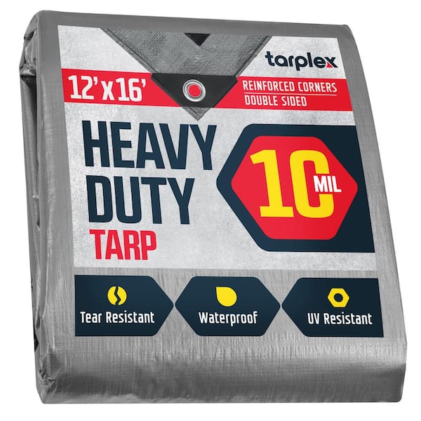 Unbranded Tarplex 12 ft. x 16 ft. Silver Black Heavy-Duty Tarp 10 mil Poly, Waterproof, UV Resistant for Patio Pool Cover Roof