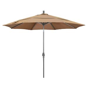 11 ft. Hammertone Grey Aluminum Market Patio Umbrella with Crank Lift in Terrace Sequoia Olefin