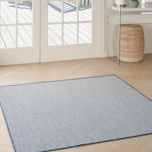 Courtyard Ivory Blue 4 ft. x 4 ft. Solid Geometric Contemporary Square Indoor/Outdoor Area Rug