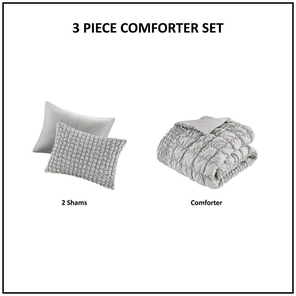 Gray Full Microfiber Ruched Comforter Set