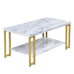 39.5 in. Gold Modern Coffee Table with Faux Marble Top