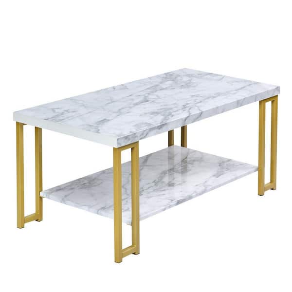 Boyel Living 39.5 in. Gold Modern Coffee Table with Faux Marble Top