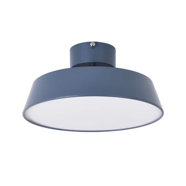 HUOKU 11.81 in. 1-Light Blue LED Semi-Flush Mount with Drum Shade Scandinavian Ceiling Light