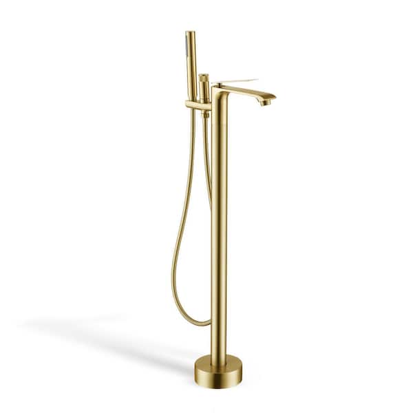 Unbranded Single-Handle Freestanding Tub Faucet with Oval Hand Shower in in Brushed Gold