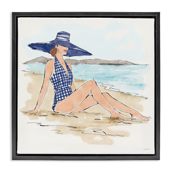 Stupell Industries Sun Bathing Beauty by Anne Tavoletti Black Floater Frame People Graphic Art Print 25 in. x 25 in.
