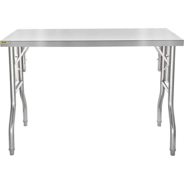 Stainless Steel Table, 60 x 24 Inches Folding Heavy Duty Table for