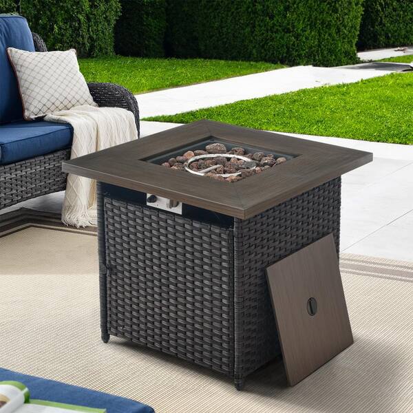 Opohoro ArcoBay 30 in. Square Brown Wicker and Metal Propane
