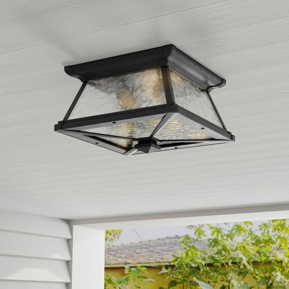 Mac Black Aluminum and Glass Outdoor Ceiling Light
