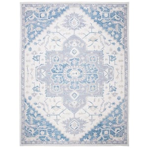 Micro-Loop Ivory/Navy 10 ft. x 14 ft. Floral Medallion Area Rug