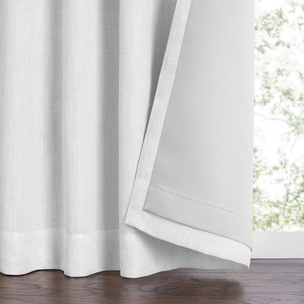 White Linen Blend Blackout Pleated Window Curtain Panel