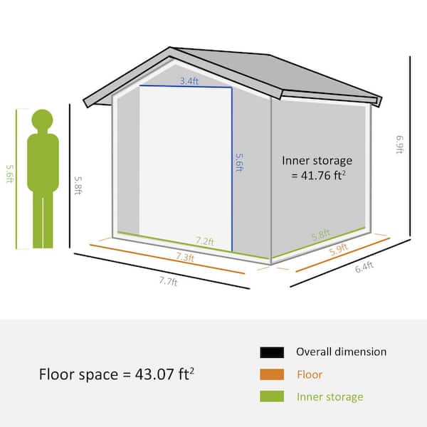 Outsunny 7.7 ft. W x 6.4 ft. D Metal Shed with Double Doors Outsunny 7.7 ft. W x 6.4 ft. D Metal Shed with Double Doors