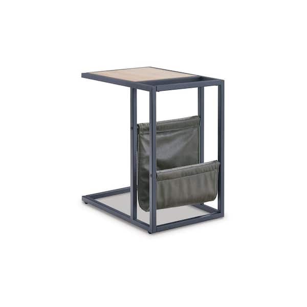 Benjara 20 in. Brown and Black Rectangular Wood end table with Magazine Basket