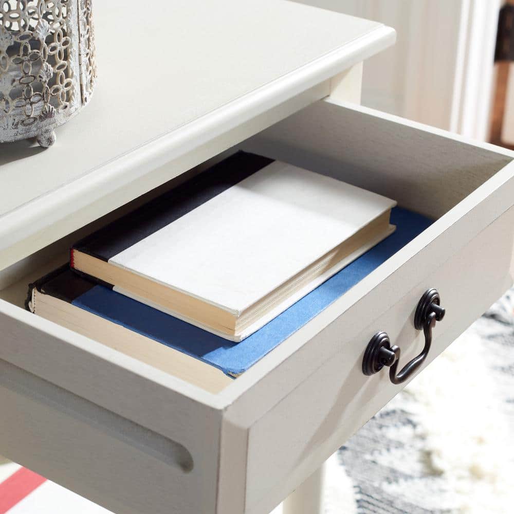 Whitney Distressed White Solid Wood 1-Drawer Accent Table