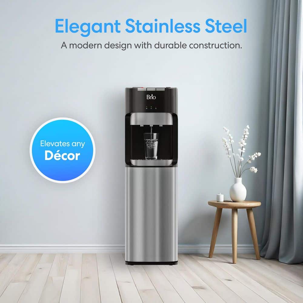 Brio Stainless Steel Bottom Load Water Cooler Dispenser with Hot, Cold, and Room Temperature Water