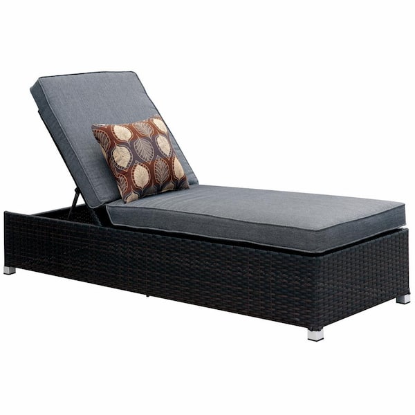 Furniture of America Lost Cove Aluminum Outdoor Chaise Lounge with Gray Cushions