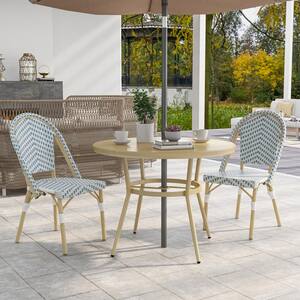 Janele 3-Piece Aluminum 40 in. Round Outdoor Dining Set in Blue and White