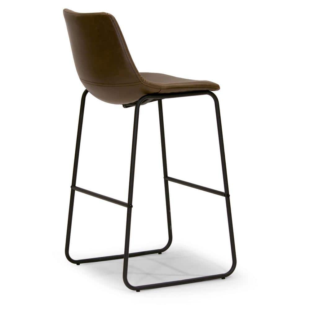 Adan Dark Brown Faux Leather Bar Stools with Metal Frame, Set of 2