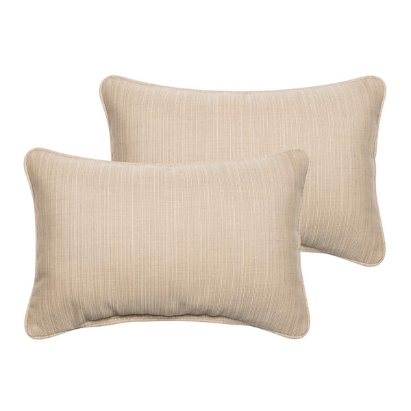 SORRA HOME Sunbrella Textured Beige Rectangular Outdoor Corded Lumbar Pillows (2-Pack)