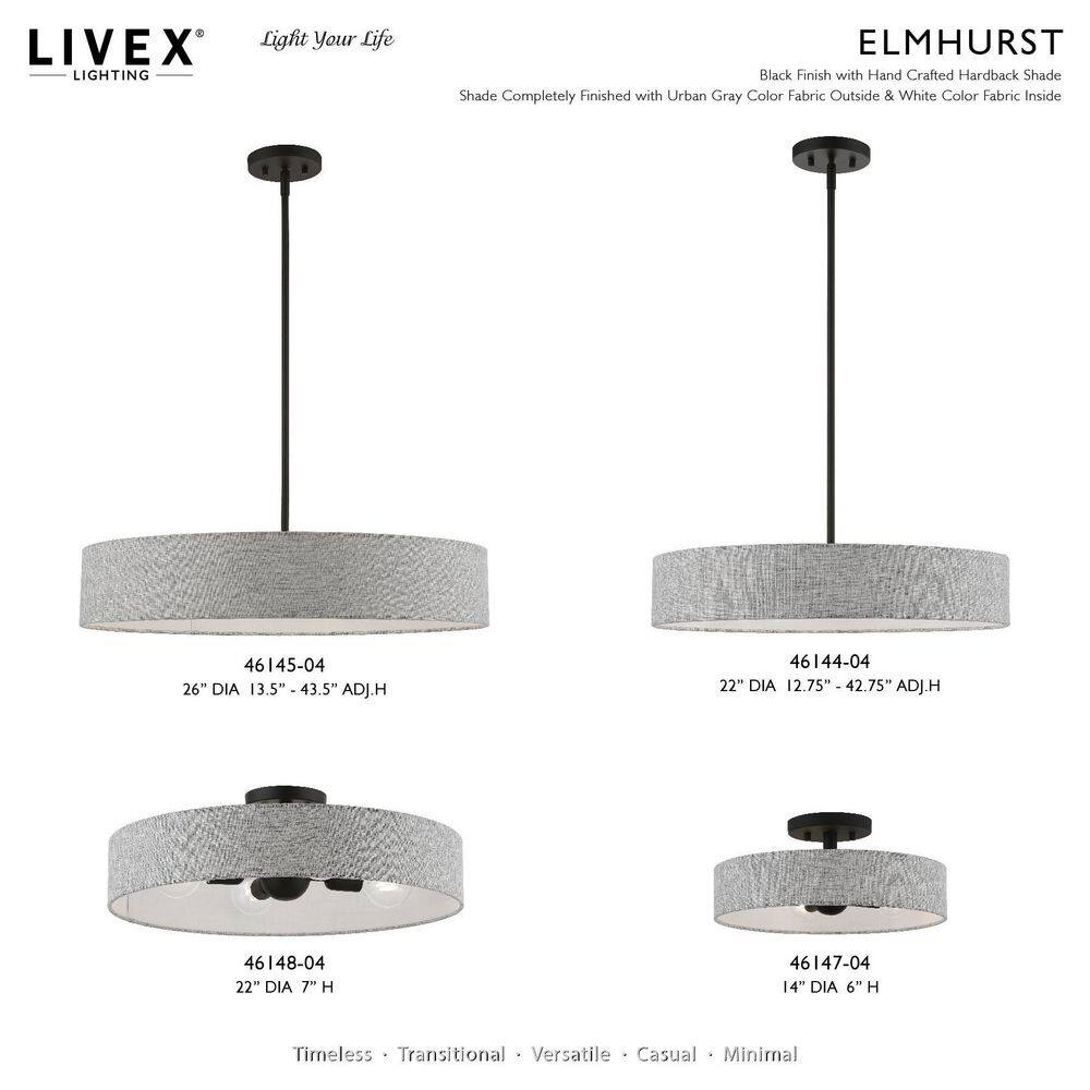 Elmhurst Black and Gray 4-Light Drum Semi-Flush Mount