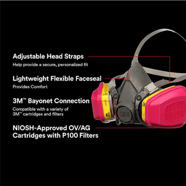 OV/AG/P100 Professional Multi-Purpose Reusable Respirator, Large, 1 Facepiece and 1 Pair of 60923 Cartridge/Filters