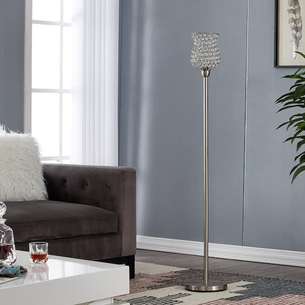 Maxax Oklahoma 59 in. Nickel Torchiere Floor Lamp With Crystal Shade