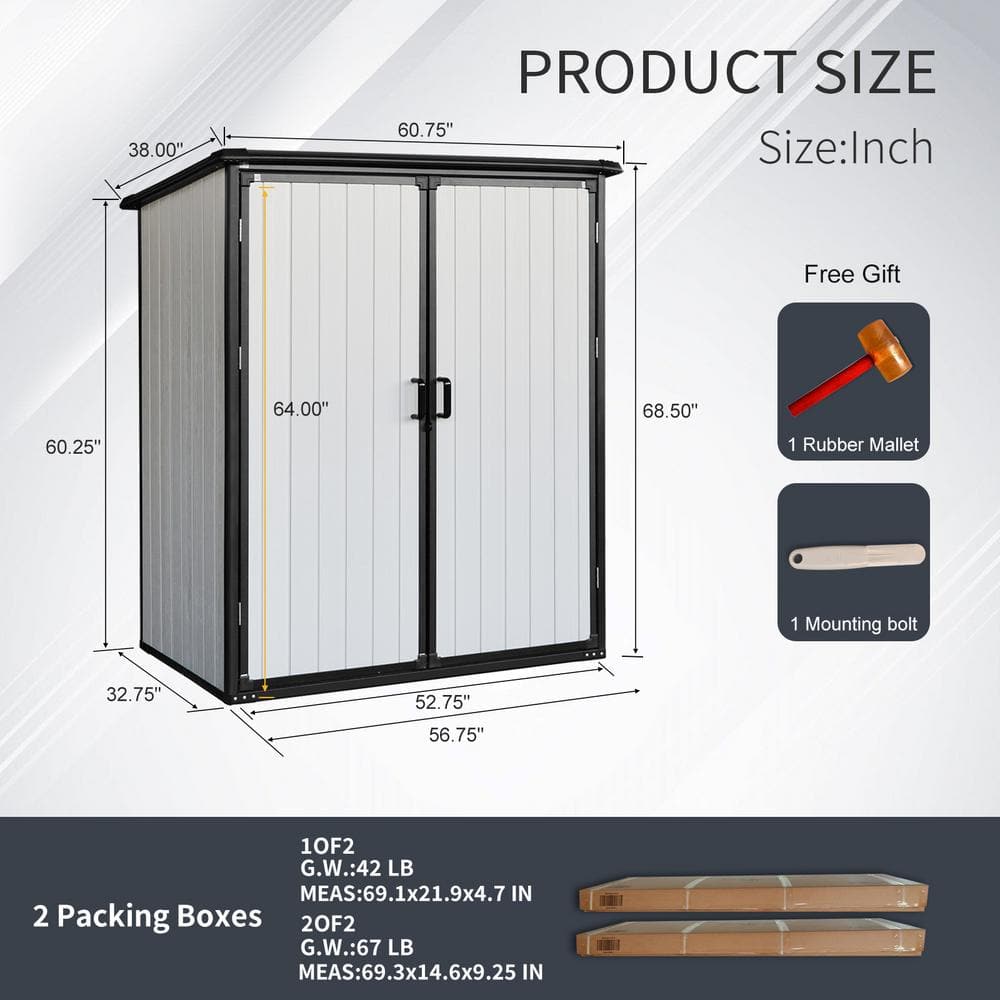 5x3FT Black and White Vinyl Outdoor Storage Shed