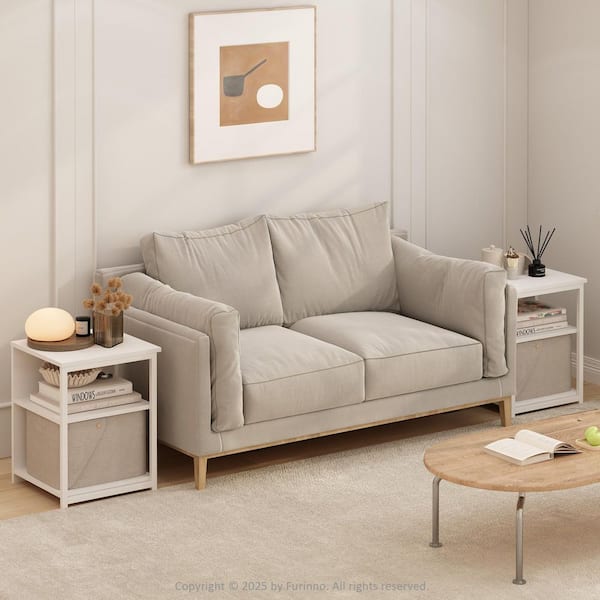 Furinno Camnus 15.2 in. Solid White/White Square Wood End Table with Metal Frame (Set of 2)
