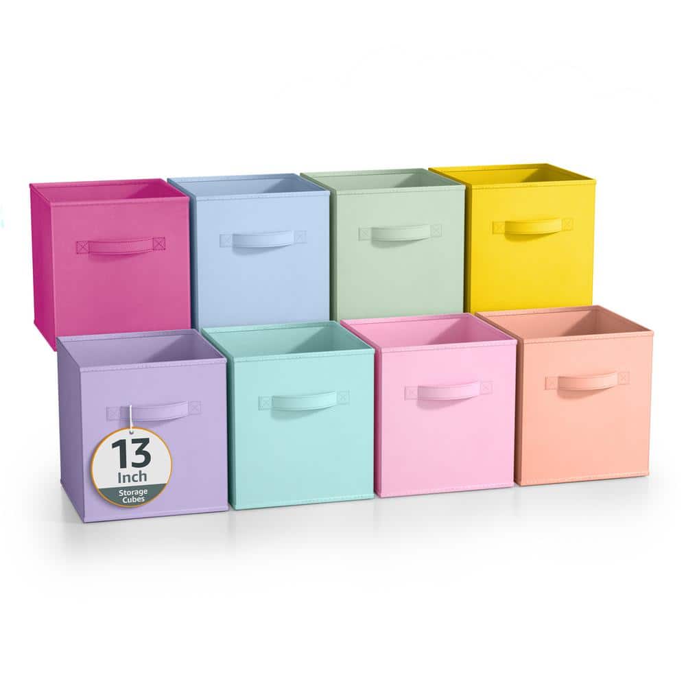 Storage Cubes with Handles, Multicolored 13 in. x 13 in. Fabric Decorative 